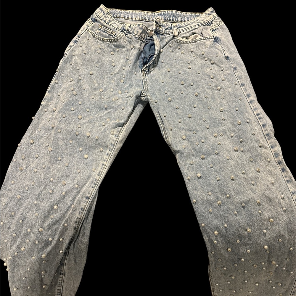 Women's Light Blue Embellished Jeans